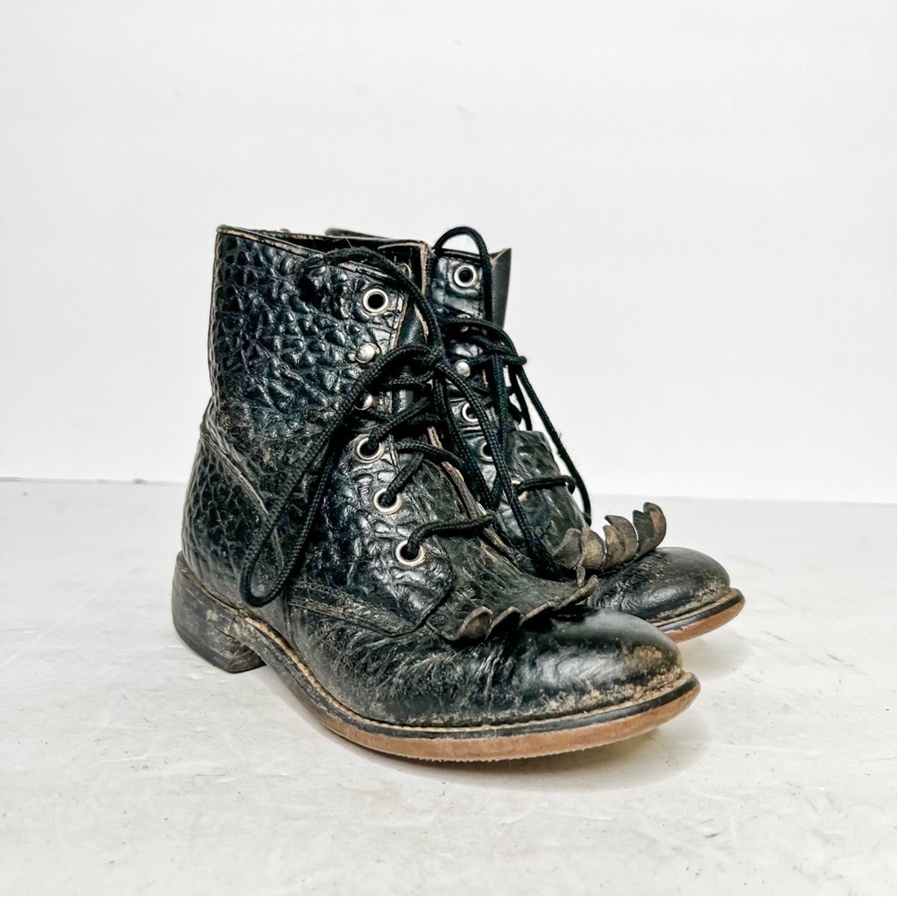 Justin Boots Western Tumbled Bullhide Lace Up Boots Black Size 11.5 Kids